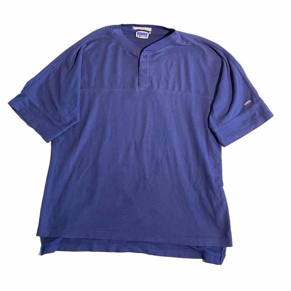 Levi's true vintage Henley Shirt Size L Blue Short Sleeve